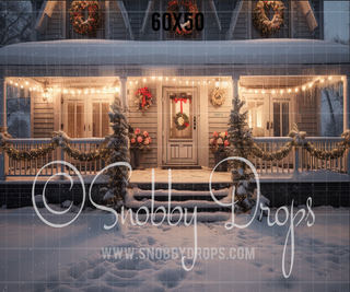 Cozy Christmas Porch Fabric Backdrop-Fabric Photography Backdrop-Snobby Drops Fabric Backdrops for Photography, Exclusive Designs by Tara Mapes Photography, Enchanted Eye Creations by Tara Mapes, photography backgrounds, photography backdrops, fast shipping, US backdrops, cheap photography backdrops