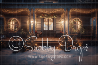 Cozy Christmas Porch Fabric Backdrop-Fabric Photography Backdrop-Snobby Drops Fabric Backdrops for Photography, Exclusive Designs by Tara Mapes Photography, Enchanted Eye Creations by Tara Mapes, photography backgrounds, photography backdrops, fast shipping, US backdrops, cheap photography backdrops