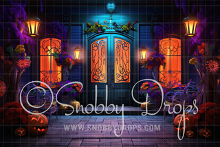 Cozy Coven Witch House Halloween Fabric Backdrop-Fabric Photography Backdrop-Snobby Drops Fabric Backdrops for Photography, Exclusive Designs by Tara Mapes Photography, Enchanted Eye Creations by Tara Mapes, photography backgrounds, photography backdrops, fast shipping, US backdrops, cheap photography backdrops