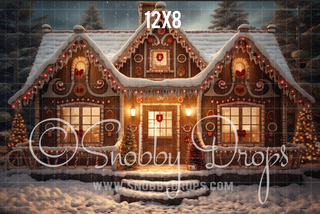 Cozy Gingerbread House Fabric Backdrop-Fabric Photography Backdrop-Snobby Drops Fabric Backdrops for Photography, Exclusive Designs by Tara Mapes Photography, Enchanted Eye Creations by Tara Mapes, photography backgrounds, photography backdrops, fast shipping, US backdrops, cheap photography backdrops