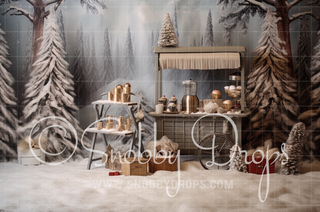 Cozy Hot Chocolate Cocoa Stand Fabric Backdrop-Fabric Photography Backdrop-Snobby Drops Fabric Backdrops for Photography, Exclusive Designs by Tara Mapes Photography, Enchanted Eye Creations by Tara Mapes, photography backgrounds, photography backdrops, fast shipping, US backdrops, cheap photography backdrops