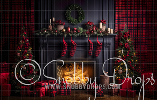 Cozy Plaid Christmas Room 3 Piece Room Set-Photography Backdrop 3P Room Set-Snobby Drops Fabric Backdrops for Photography, Exclusive Designs by Tara Mapes Photography, Enchanted Eye Creations by Tara Mapes, photography backgrounds, photography backdrops, fast shipping, US backdrops, cheap photography backdrops