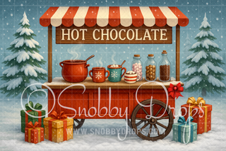 Cute Cocoa Cart Christmas Fabric Backdrop-Fabric Photography Backdrop-Snobby Drops Fabric Backdrops for Photography, Exclusive Designs by Tara Mapes Photography, Enchanted Eye Creations by Tara Mapes, photography backgrounds, photography backdrops, fast shipping, US backdrops, cheap photography backdrops