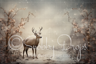 Deer in Snow Fabric Backdrop | Nostalgia Collection-Fabric Photography Backdrop-Snobby Drops Fabric Backdrops for Photography, Exclusive Designs by Tara Mapes Photography, Enchanted Eye Creations by Tara Mapes, photography backgrounds, photography backdrops, fast shipping, US backdrops, cheap photography backdrops