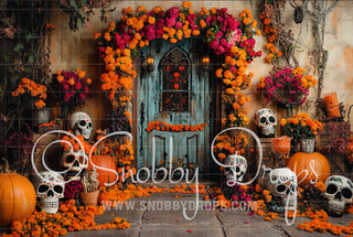 Dia de los Muertos Door Backdrop-Fabric Photography Backdrop-Snobby Drops Fabric Backdrops for Photography, Exclusive Designs by Tara Mapes Photography, Enchanted Eye Creations by Tara Mapes, photography backgrounds, photography backdrops, fast shipping, US backdrops, cheap photography backdrops