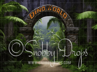 Dinosaur Park Entrance Fabric Backdrop-Fabric Photography Backdrop-Snobby Drops Fabric Backdrops for Photography, Exclusive Designs by Tara Mapes Photography, Enchanted Eye Creations by Tara Mapes, photography backgrounds, photography backdrops, fast shipping, US backdrops, cheap photography backdrops