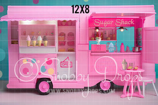 Dollhouse Ice Cream Truck Fabric Backdrop-Fabric Photography Backdrop-Snobby Drops Fabric Backdrops for Photography, Exclusive Designs by Tara Mapes Photography, Enchanted Eye Creations by Tara Mapes, photography backgrounds, photography backdrops, fast shipping, US backdrops, cheap photography backdrops