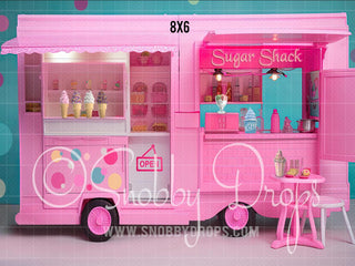 Dollhouse Ice Cream Truck Fabric Backdrop-Fabric Photography Backdrop-Snobby Drops Fabric Backdrops for Photography, Exclusive Designs by Tara Mapes Photography, Enchanted Eye Creations by Tara Mapes, photography backgrounds, photography backdrops, fast shipping, US backdrops, cheap photography backdrops