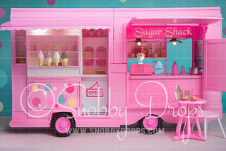 Dollhouse Ice Cream Truck Fabric Backdrop-Fabric Photography Backdrop-Snobby Drops Fabric Backdrops for Photography, Exclusive Designs by Tara Mapes Photography, Enchanted Eye Creations by Tara Mapes, photography backgrounds, photography backdrops, fast shipping, US backdrops, cheap photography backdrops