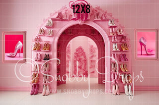 Dollhouse Shoe Closet Fabric Backdrop-Fabric Photography Backdrop-Snobby Drops Fabric Backdrops for Photography, Exclusive Designs by Tara Mapes Photography, Enchanted Eye Creations by Tara Mapes, photography backgrounds, photography backdrops, fast shipping, US backdrops, cheap photography backdrops