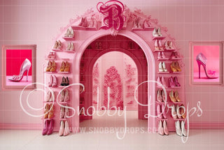 Dollhouse Shoe Closet Fabric Backdrop-Fabric Photography Backdrop-Snobby Drops Fabric Backdrops for Photography, Exclusive Designs by Tara Mapes Photography, Enchanted Eye Creations by Tara Mapes, photography backgrounds, photography backdrops, fast shipping, US backdrops, cheap photography backdrops