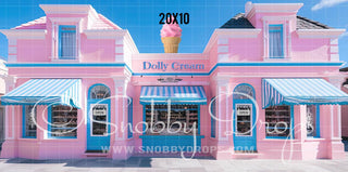 Dolly Cream Dollhouse Ice Cream Shop Fabric Backdrop-Fabric Photography Backdrop-Snobby Drops Fabric Backdrops for Photography, Exclusive Designs by Tara Mapes Photography, Enchanted Eye Creations by Tara Mapes, photography backgrounds, photography backdrops, fast shipping, US backdrops, cheap photography backdrops