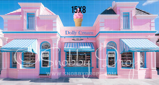 Dolly Cream Dollhouse Ice Cream Shop Fabric Backdrop-Fabric Photography Backdrop-Snobby Drops Fabric Backdrops for Photography, Exclusive Designs by Tara Mapes Photography, Enchanted Eye Creations by Tara Mapes, photography backgrounds, photography backdrops, fast shipping, US backdrops, cheap photography backdrops