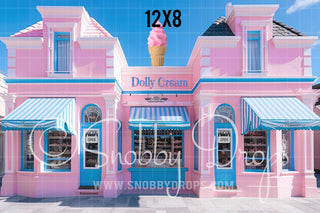 Dolly Cream Dollhouse Ice Cream Shop Fabric Backdrop-Fabric Photography Backdrop-Snobby Drops Fabric Backdrops for Photography, Exclusive Designs by Tara Mapes Photography, Enchanted Eye Creations by Tara Mapes, photography backgrounds, photography backdrops, fast shipping, US backdrops, cheap photography backdrops