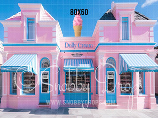 Dolly Cream Dollhouse Ice Cream Shop Fabric Backdrop-Fabric Photography Backdrop-Snobby Drops Fabric Backdrops for Photography, Exclusive Designs by Tara Mapes Photography, Enchanted Eye Creations by Tara Mapes, photography backgrounds, photography backdrops, fast shipping, US backdrops, cheap photography backdrops