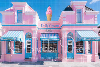 Dolly Cream Dollhouse Ice Cream Shop Fabric Backdrop-Fabric Photography Backdrop-Snobby Drops Fabric Backdrops for Photography, Exclusive Designs by Tara Mapes Photography, Enchanted Eye Creations by Tara Mapes, photography backgrounds, photography backdrops, fast shipping, US backdrops, cheap photography backdrops