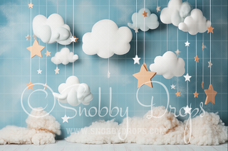 Dreamy Clouds and Stars Cake Smash Backdrop-Fabric Photography Backdrop-Snobby Drops Fabric Backdrops for Photography, Exclusive Designs by Tara Mapes Photography, Enchanted Eye Creations by Tara Mapes, photography backgrounds, photography backdrops, fast shipping, US backdrops, cheap photography backdrops