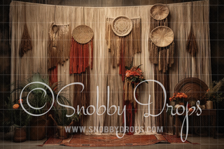 Earthy Boho Room Fabric Backdrop-Fabric Photography Backdrop-Snobby Drops Fabric Backdrops for Photography, Exclusive Designs by Tara Mapes Photography, Enchanted Eye Creations by Tara Mapes, photography backgrounds, photography backdrops, fast shipping, US backdrops, cheap photography backdrops