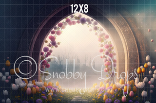 Easter Arch Floral Path Fabric Backdrop-Fabric Photography Backdrop-Snobby Drops Fabric Backdrops for Photography, Exclusive Designs by Tara Mapes Photography, Enchanted Eye Creations by Tara Mapes, photography backgrounds, photography backdrops, fast shipping, US backdrops, cheap photography backdrops