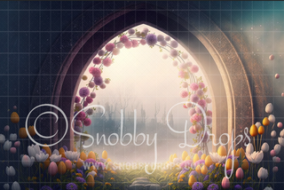 Easter Arch Floral Path Fabric Backdrop-Fabric Photography Backdrop-Snobby Drops Fabric Backdrops for Photography, Exclusive Designs by Tara Mapes Photography, Enchanted Eye Creations by Tara Mapes, photography backgrounds, photography backdrops, fast shipping, US backdrops, cheap photography backdrops