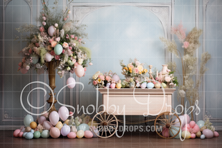 Easter Cart Fabric Backdrop-Fabric Photography Backdrop-Snobby Drops Fabric Backdrops for Photography, Exclusive Designs by Tara Mapes Photography, Enchanted Eye Creations by Tara Mapes, photography backgrounds, photography backdrops, fast shipping, US backdrops, cheap photography backdrops