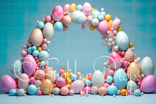 Easter Egg Balloon Arch Fabric Backdrop-Fabric Photography Backdrop-Snobby Drops Fabric Backdrops for Photography, Exclusive Designs by Tara Mapes Photography, Enchanted Eye Creations by Tara Mapes, photography backgrounds, photography backdrops, fast shipping, US backdrops, cheap photography backdrops