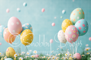 Easter Egg Balloons Fabric Backdrop-Fabric Photography Backdrop-Snobby Drops Fabric Backdrops for Photography, Exclusive Designs by Tara Mapes Photography, Enchanted Eye Creations by Tara Mapes, photography backgrounds, photography backdrops, fast shipping, US backdrops, cheap photography backdrops