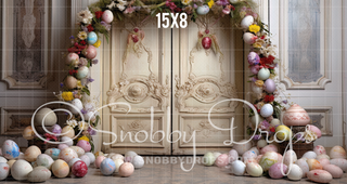 Easter Egg Door Fabric Backdrop-Fabric Photography Backdrop-Snobby Drops Fabric Backdrops for Photography, Exclusive Designs by Tara Mapes Photography, Enchanted Eye Creations by Tara Mapes, photography backgrounds, photography backdrops, fast shipping, US backdrops, cheap photography backdrops