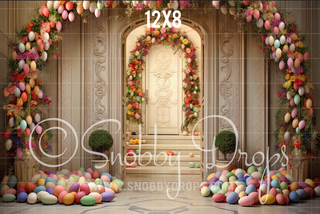 Easter Egg Door Fabric Backdrop-Fabric Photography Backdrop-Snobby Drops Fabric Backdrops for Photography, Exclusive Designs by Tara Mapes Photography, Enchanted Eye Creations by Tara Mapes, photography backgrounds, photography backdrops, fast shipping, US backdrops, cheap photography backdrops