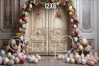 Easter Egg Door Fabric Backdrop-Fabric Photography Backdrop-Snobby Drops Fabric Backdrops for Photography, Exclusive Designs by Tara Mapes Photography, Enchanted Eye Creations by Tara Mapes, photography backgrounds, photography backdrops, fast shipping, US backdrops, cheap photography backdrops