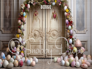 Easter Egg Door Fabric Backdrop-Fabric Photography Backdrop-Snobby Drops Fabric Backdrops for Photography, Exclusive Designs by Tara Mapes Photography, Enchanted Eye Creations by Tara Mapes, photography backgrounds, photography backdrops, fast shipping, US backdrops, cheap photography backdrops