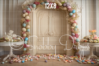 Easter Egg Door Fabric Backdrop-Fabric Photography Backdrop-Snobby Drops Fabric Backdrops for Photography, Exclusive Designs by Tara Mapes Photography, Enchanted Eye Creations by Tara Mapes, photography backgrounds, photography backdrops, fast shipping, US backdrops, cheap photography backdrops