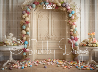 Easter Egg Door Fabric Backdrop-Fabric Photography Backdrop-Snobby Drops Fabric Backdrops for Photography, Exclusive Designs by Tara Mapes Photography, Enchanted Eye Creations by Tara Mapes, photography backgrounds, photography backdrops, fast shipping, US backdrops, cheap photography backdrops