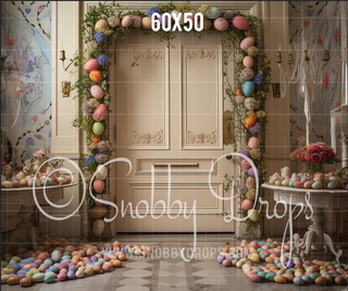 Easter Egg Door Fabric Backdrop-Fabric Photography Backdrop-Snobby Drops Fabric Backdrops for Photography, Exclusive Designs by Tara Mapes Photography, Enchanted Eye Creations by Tara Mapes, photography backgrounds, photography backdrops, fast shipping, US backdrops, cheap photography backdrops