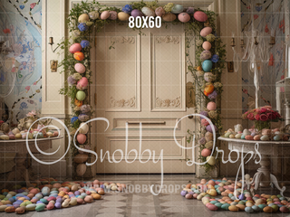 Easter Egg Door Fabric Backdrop-Fabric Photography Backdrop-Snobby Drops Fabric Backdrops for Photography, Exclusive Designs by Tara Mapes Photography, Enchanted Eye Creations by Tara Mapes, photography backgrounds, photography backdrops, fast shipping, US backdrops, cheap photography backdrops