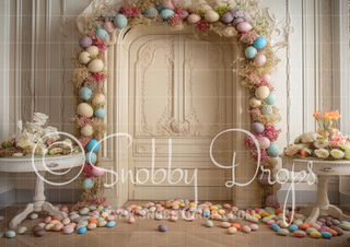 Easter Egg Door Fabric Backdrop-Fabric Photography Backdrop-Snobby Drops Fabric Backdrops for Photography, Exclusive Designs by Tara Mapes Photography, Enchanted Eye Creations by Tara Mapes, photography backgrounds, photography backdrops, fast shipping, US backdrops, cheap photography backdrops