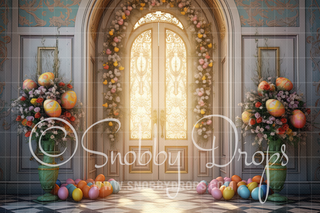 Easter Egg Door Fabric Backdrop-Fabric Photography Backdrop-Snobby Drops Fabric Backdrops for Photography, Exclusive Designs by Tara Mapes Photography, Enchanted Eye Creations by Tara Mapes, photography backgrounds, photography backdrops, fast shipping, US backdrops, cheap photography backdrops