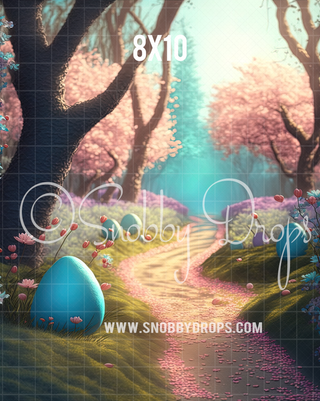 Easter Egg Forest Path Portrait Fabric Backdrop-Portrait Fabric Photography Backdrop-Snobby Drops Fabric Backdrops for Photography, Exclusive Designs by Tara Mapes Photography, Enchanted Eye Creations by Tara Mapes, photography backgrounds, photography backdrops, fast shipping, US backdrops, cheap photography backdrops