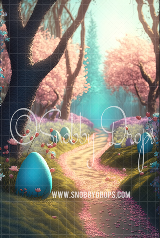 Easter Egg Forest Path Portrait Fabric Backdrop-Portrait Fabric Photography Backdrop-Snobby Drops Fabric Backdrops for Photography, Exclusive Designs by Tara Mapes Photography, Enchanted Eye Creations by Tara Mapes, photography backgrounds, photography backdrops, fast shipping, US backdrops, cheap photography backdrops