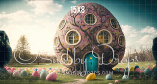 Easter Egg House Fabric Backdrop-Fabric Photography Backdrop-Snobby Drops Fabric Backdrops for Photography, Exclusive Designs by Tara Mapes Photography, Enchanted Eye Creations by Tara Mapes, photography backgrounds, photography backdrops, fast shipping, US backdrops, cheap photography backdrops