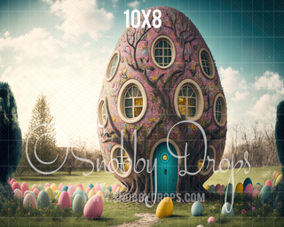 Easter Egg House Fabric Backdrop-Fabric Photography Backdrop-Snobby Drops Fabric Backdrops for Photography, Exclusive Designs by Tara Mapes Photography, Enchanted Eye Creations by Tara Mapes, photography backgrounds, photography backdrops, fast shipping, US backdrops, cheap photography backdrops