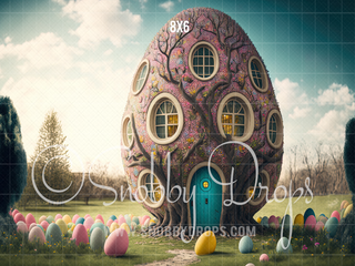 Easter Egg House Fabric Backdrop-Fabric Photography Backdrop-Snobby Drops Fabric Backdrops for Photography, Exclusive Designs by Tara Mapes Photography, Enchanted Eye Creations by Tara Mapes, photography backgrounds, photography backdrops, fast shipping, US backdrops, cheap photography backdrops