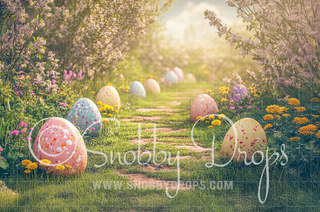 Easter Egg Path Fabric Backdrop-Fabric Photography Backdrop-Snobby Drops Fabric Backdrops for Photography, Exclusive Designs by Tara Mapes Photography, Enchanted Eye Creations by Tara Mapes, photography backgrounds, photography backdrops, fast shipping, US backdrops, cheap photography backdrops