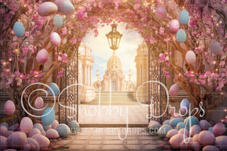 Easter Land Entrance Fabric Backdrop-Fabric Photography Backdrop-Snobby Drops Fabric Backdrops for Photography, Exclusive Designs by Tara Mapes Photography, Enchanted Eye Creations by Tara Mapes, photography backgrounds, photography backdrops, fast shipping, US backdrops, cheap photography backdrops