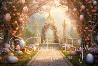 Easter Land Entrance Fabric Backdrop-Fabric Photography Backdrop-Snobby Drops Fabric Backdrops for Photography, Exclusive Designs by Tara Mapes Photography, Enchanted Eye Creations by Tara Mapes, photography backgrounds, photography backdrops, fast shipping, US backdrops, cheap photography backdrops