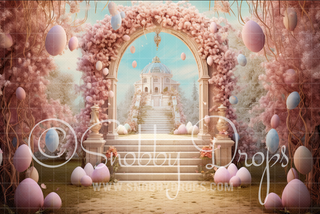 Easter Land Entrance Fabric Backdrop-Fabric Photography Backdrop-Snobby Drops Fabric Backdrops for Photography, Exclusive Designs by Tara Mapes Photography, Enchanted Eye Creations by Tara Mapes, photography backgrounds, photography backdrops, fast shipping, US backdrops, cheap photography backdrops