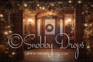 Elegant Christmas Foyer Fabric Backdrop-Fabric Photography Backdrop-Snobby Drops Fabric Backdrops for Photography, Exclusive Designs by Tara Mapes Photography, Enchanted Eye Creations by Tara Mapes, photography backgrounds, photography backdrops, fast shipping, US backdrops, cheap photography backdrops