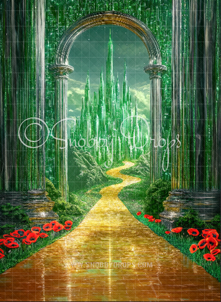 Emerald City Entrance Fabric Backdrop Sweep-Fabric Photography Sweep-Snobby Drops Fabric Backdrops for Photography, Exclusive Designs by Tara Mapes Photography, Enchanted Eye Creations by Tara Mapes, photography backgrounds, photography backdrops, fast shipping, US backdrops, cheap photography backdrops