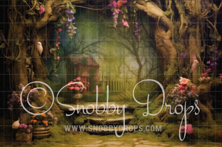 Enchanted Fairy Scene Fabric Backdrop-Fabric Photography Backdrop-Snobby Drops Fabric Backdrops for Photography, Exclusive Designs by Tara Mapes Photography, Enchanted Eye Creations by Tara Mapes, photography backgrounds, photography backdrops, fast shipping, US backdrops, cheap photography backdrops