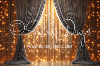 Fairy Lights and Gray Curtains Dance Backdrop-Fabric Photography Backdrop-Snobby Drops Fabric Backdrops for Photography, Exclusive Designs by Tara Mapes Photography, Enchanted Eye Creations by Tara Mapes, photography backgrounds, photography backdrops, fast shipping, US backdrops, cheap photography backdrops